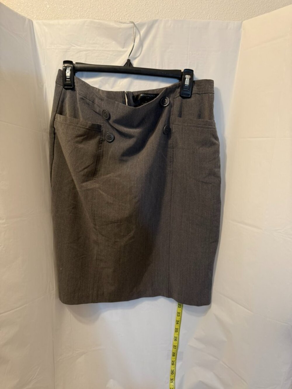 89th & Madison Grey Pencil Skirt Size 12 Heather Charcoal | Button Detail Work S